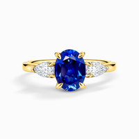 Blue Sapphire Oval Three Stone Engagement Ring in 18k Gold Vermeil - SJR London Timepiece