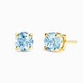Puces d'oreilles rondes en topaze bleue 6 mm en vermeil d'or 18 carats