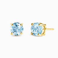 Blue Topaz Round Stud Earrings 6 mm in 18k Gold Vermeil - SJR London Timepiece