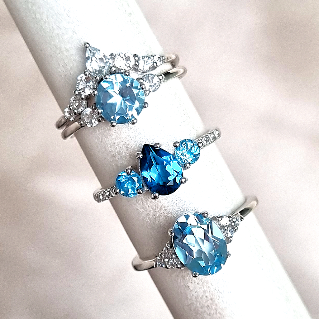 Bague en topaze London Blue et Swiss Blue en argent sterling