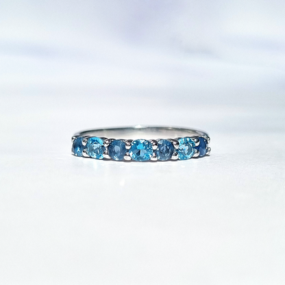 Blue Sapphire & Blue Topaz Half Eternity Band in Sterling Silver - SJR London Timepiece