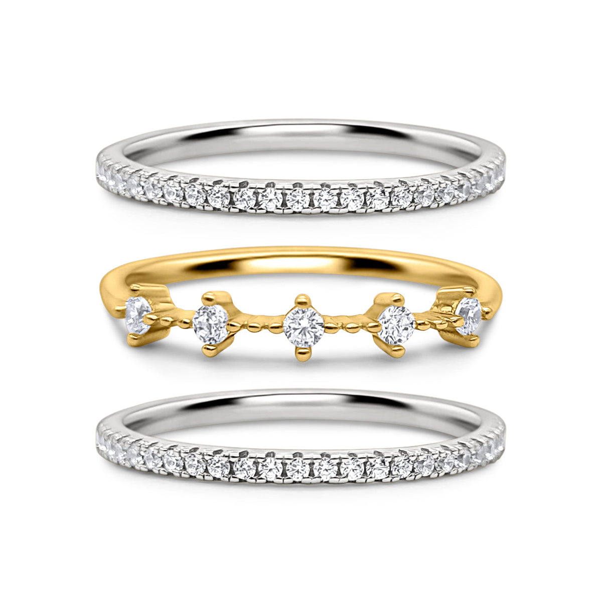 Set de bagues empilables Celeste (argent et or)