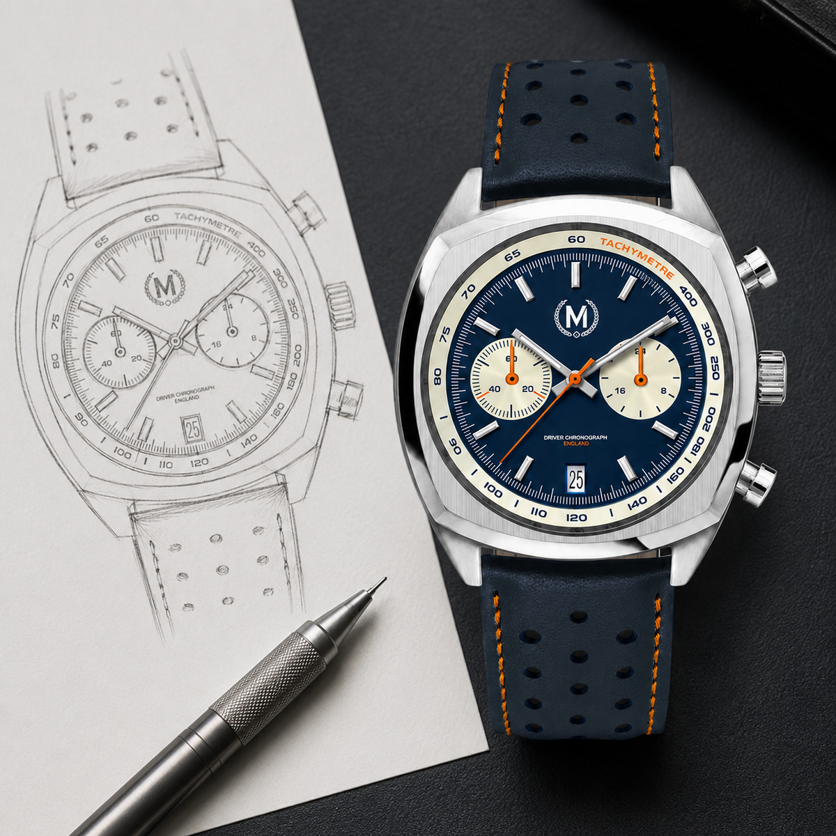 Chronographe Driver MKII Quartz, Blue Reverse Panda (PRÉCOMMANDEZ DÈS MAINTENANT)