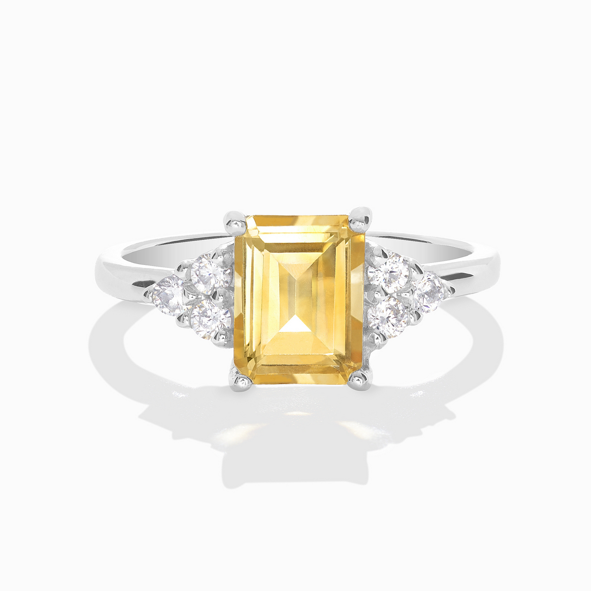 Bague Citrine taille émeraude en argent sterling