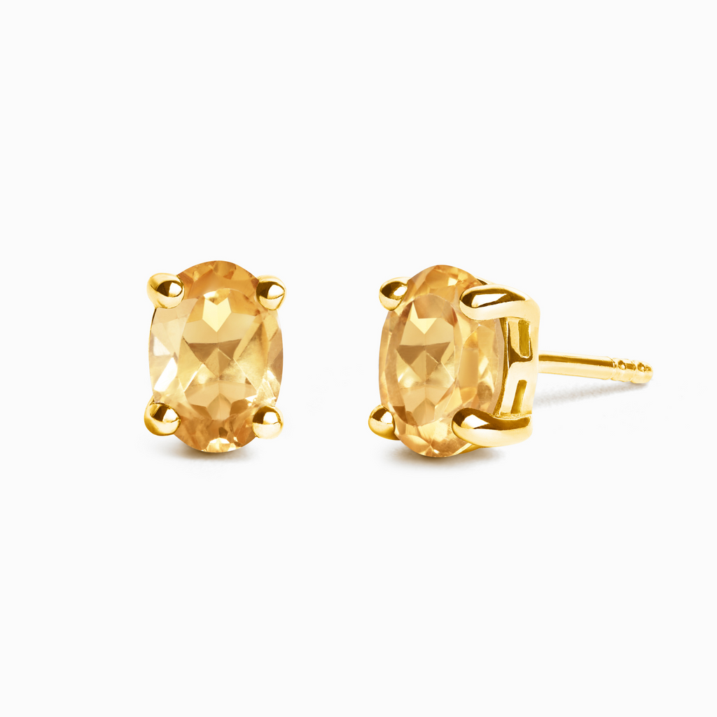 Boucles d'oreilles clous ovales citrine en vermeil d'or 18 carats