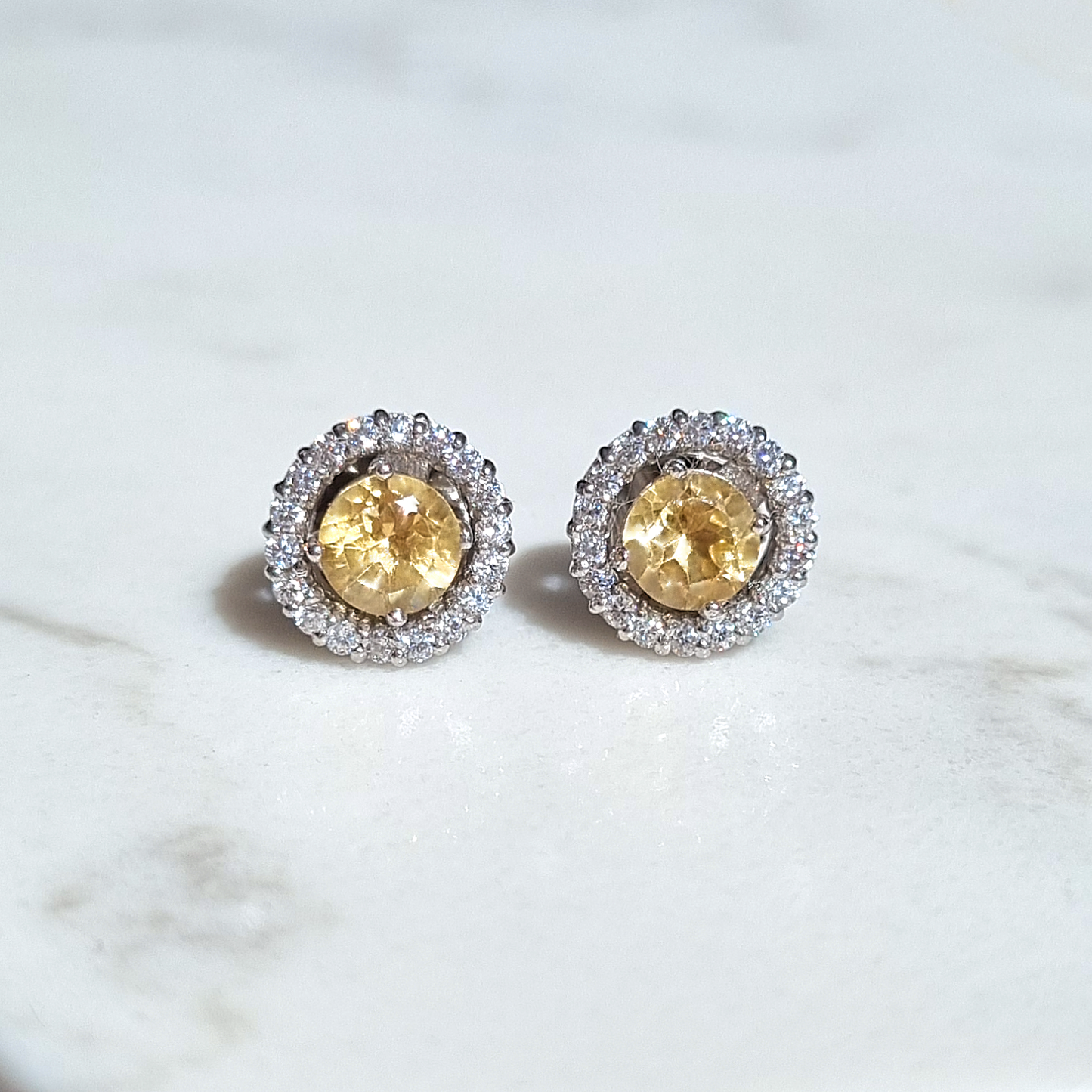 Citrine Halo Stud Earrings with Jackets in Sterling Silver - SJR London Timepiece
