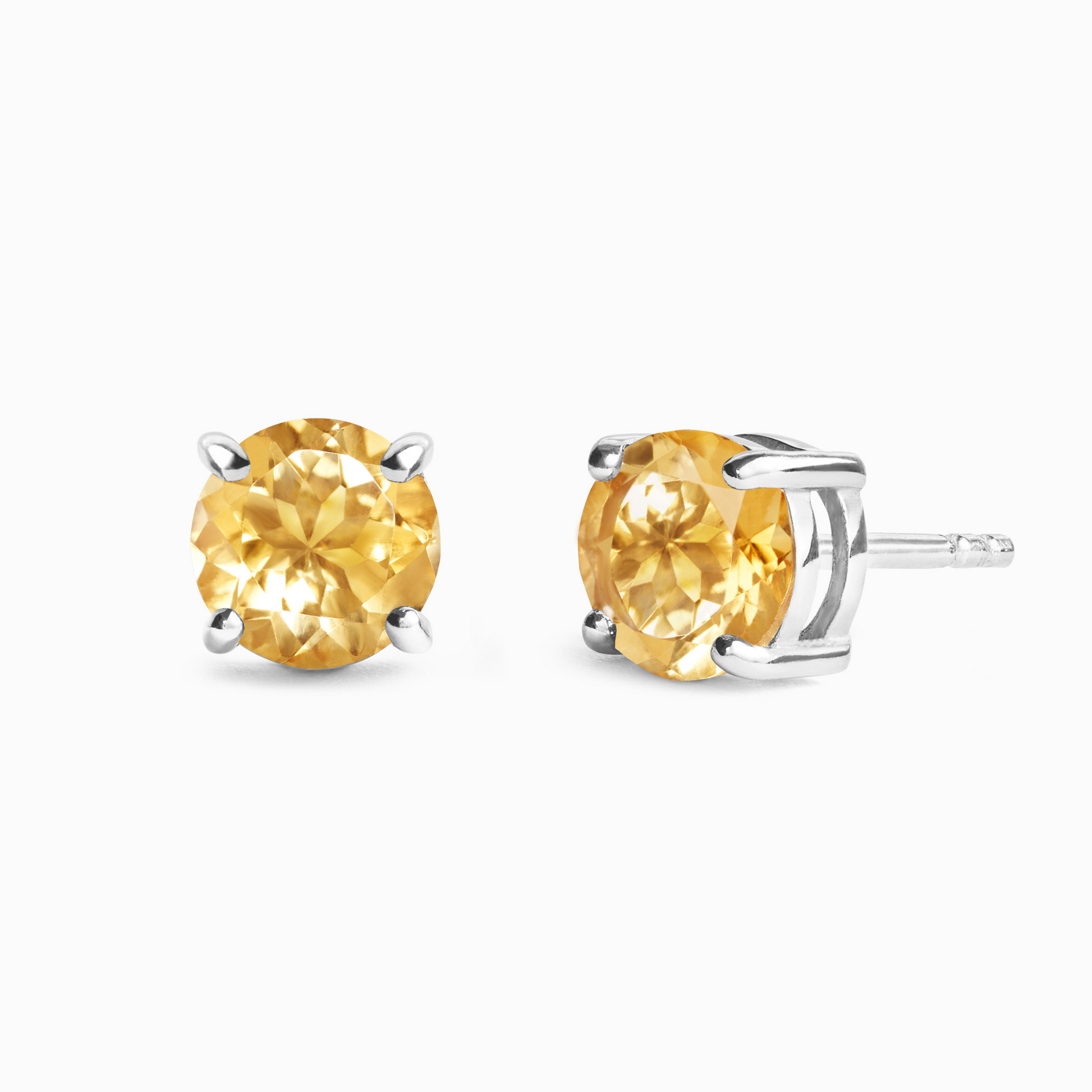 Citrine Round Stud Earrings 6 mm in Sterling Silver - SJR London Timepiece