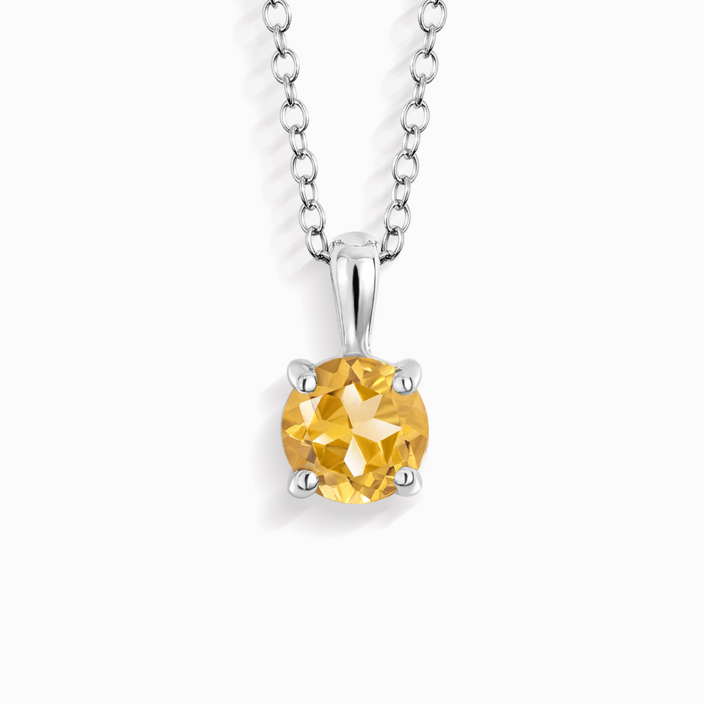 Pendentif Solitaire Citrine en Argent Sterling