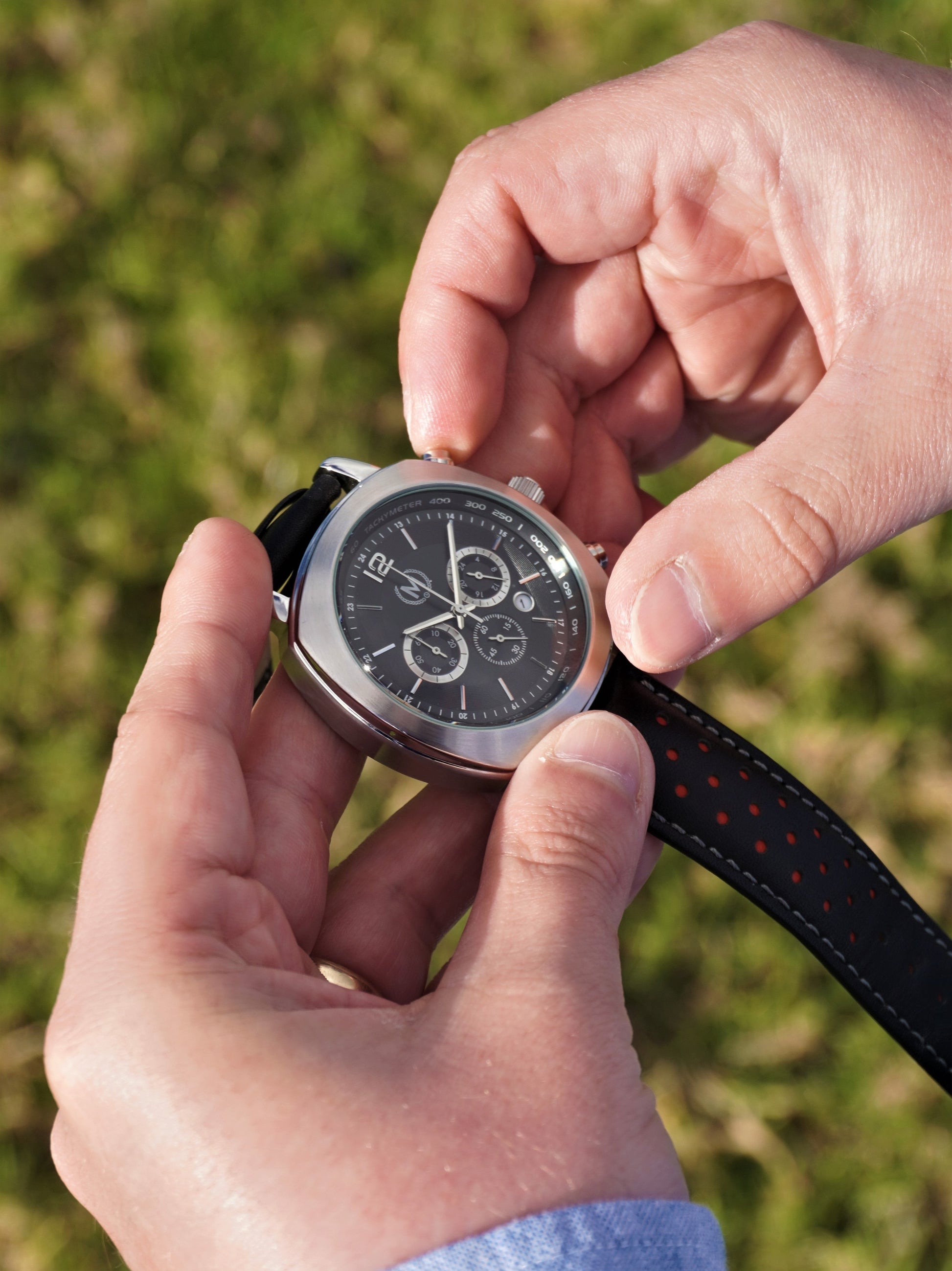 Black And Red Leather Rally Watch Strap, Silver Buckle - SJR London Timepiece