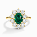 Bague de Fiançailles Auréole Émeraude en Vermeil d'Or 18 carats