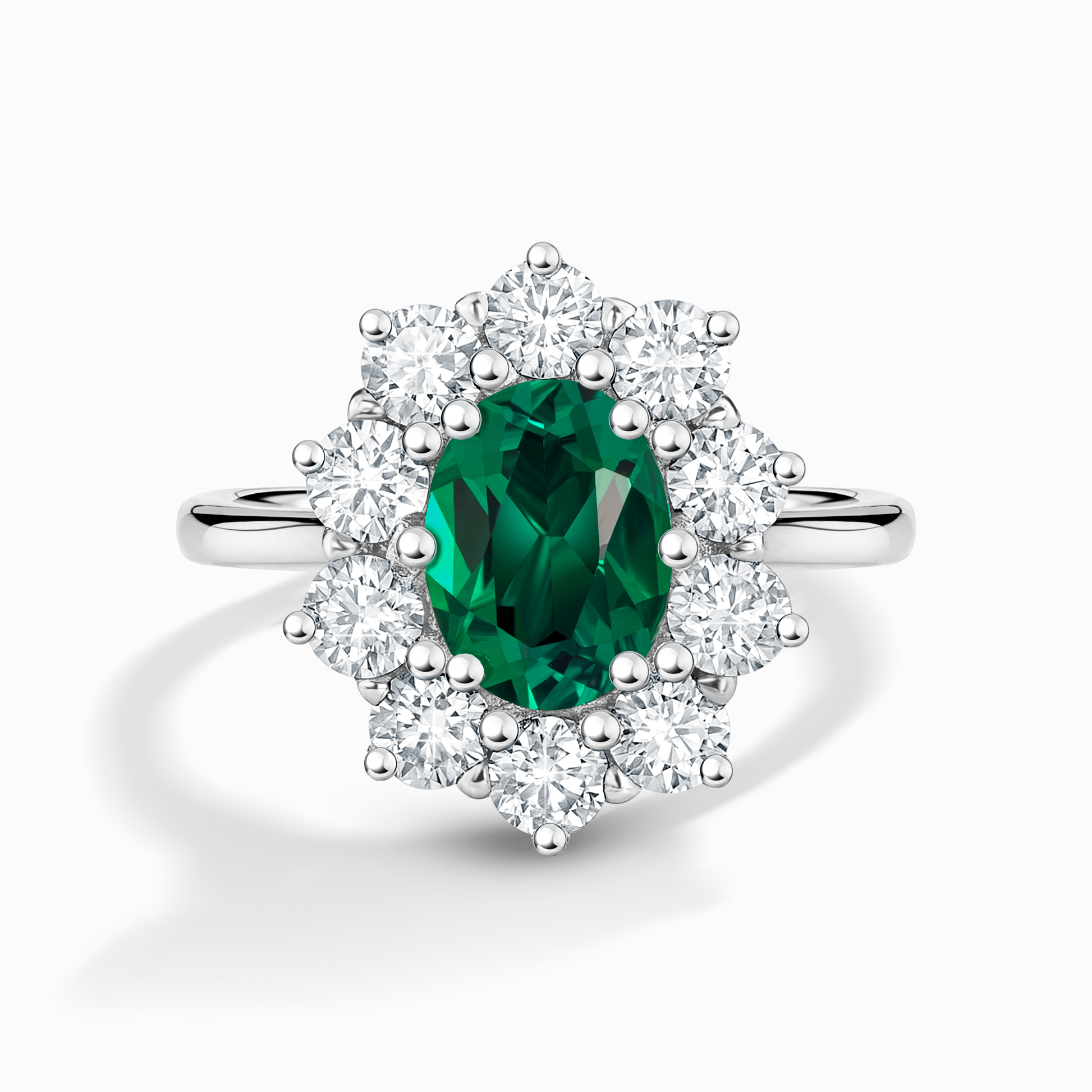 Emerald Halo Engagement Ring in Sterling Silver - SJR London Timepiece