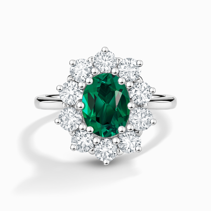 Emerald Halo Engagement Ring in Sterling Silver - SJR London Timepiece