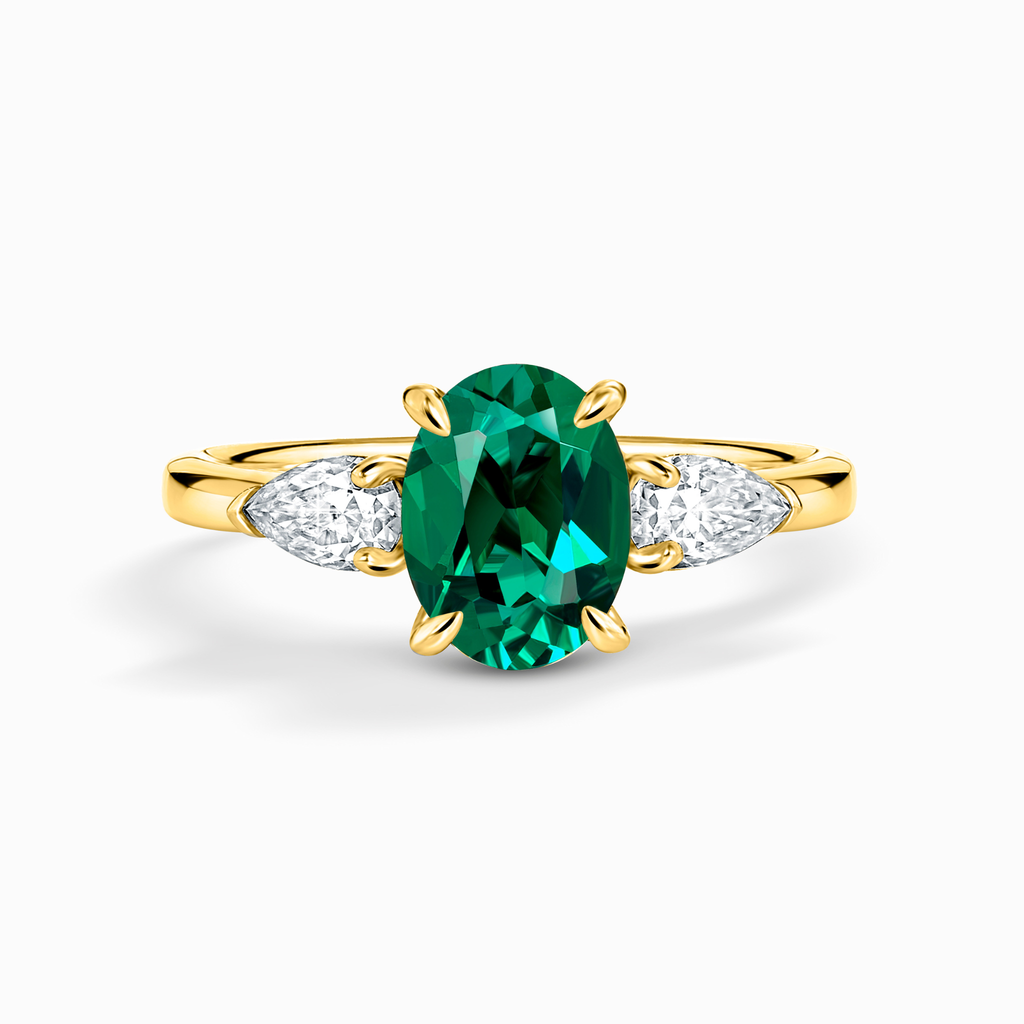 Bague de fiançailles à trois pierres ovale émeraude en Vermeil Or 18 carats