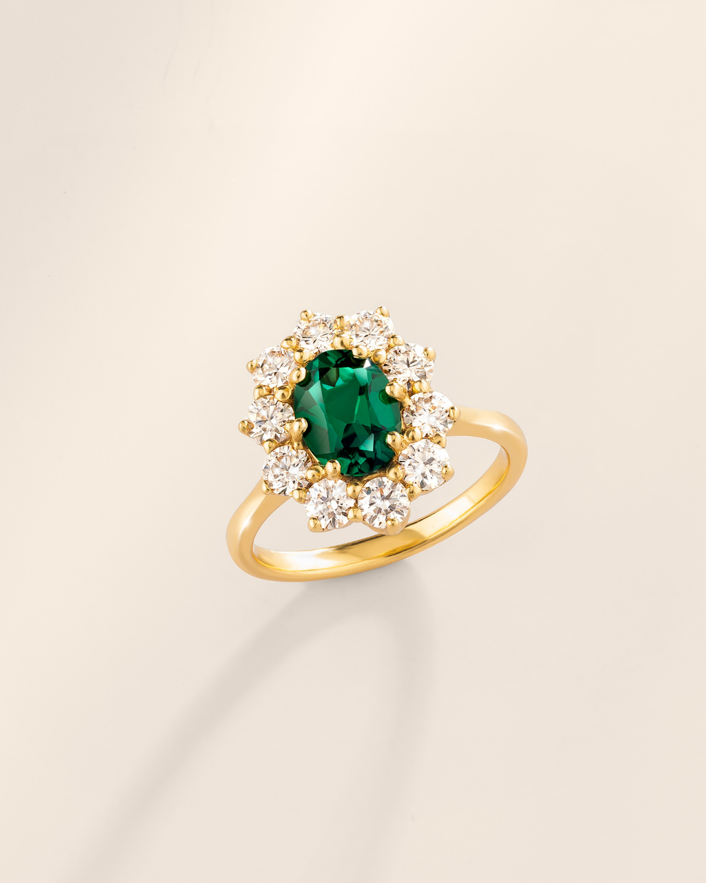 Bague de Fiançailles Auréole Émeraude en Vermeil d'Or 18 carats