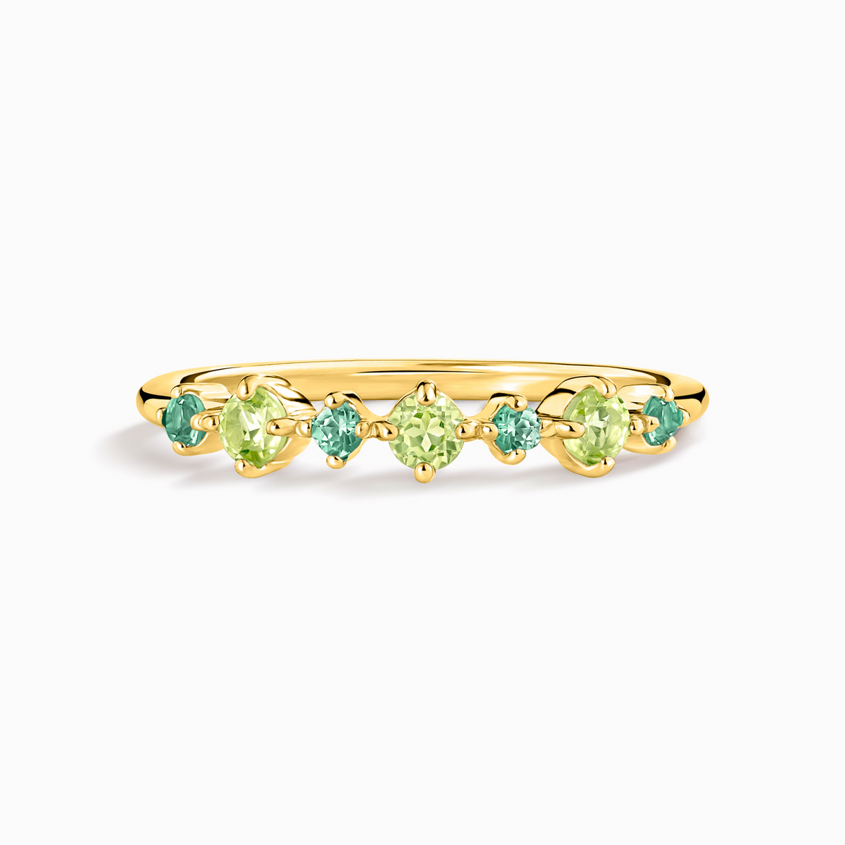 Alliance empilable demi-éternité Émeraude et Péridot en vermeil d'or 18 carats