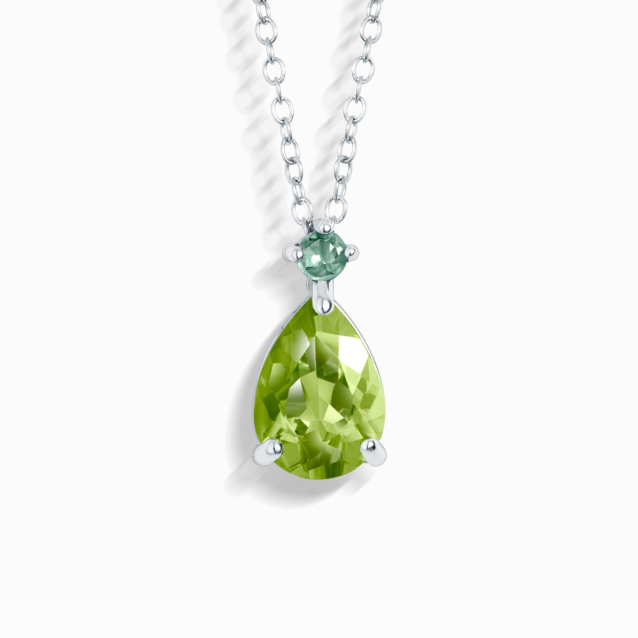 Collier pendentif poire émeraude et péridot en argent sterling