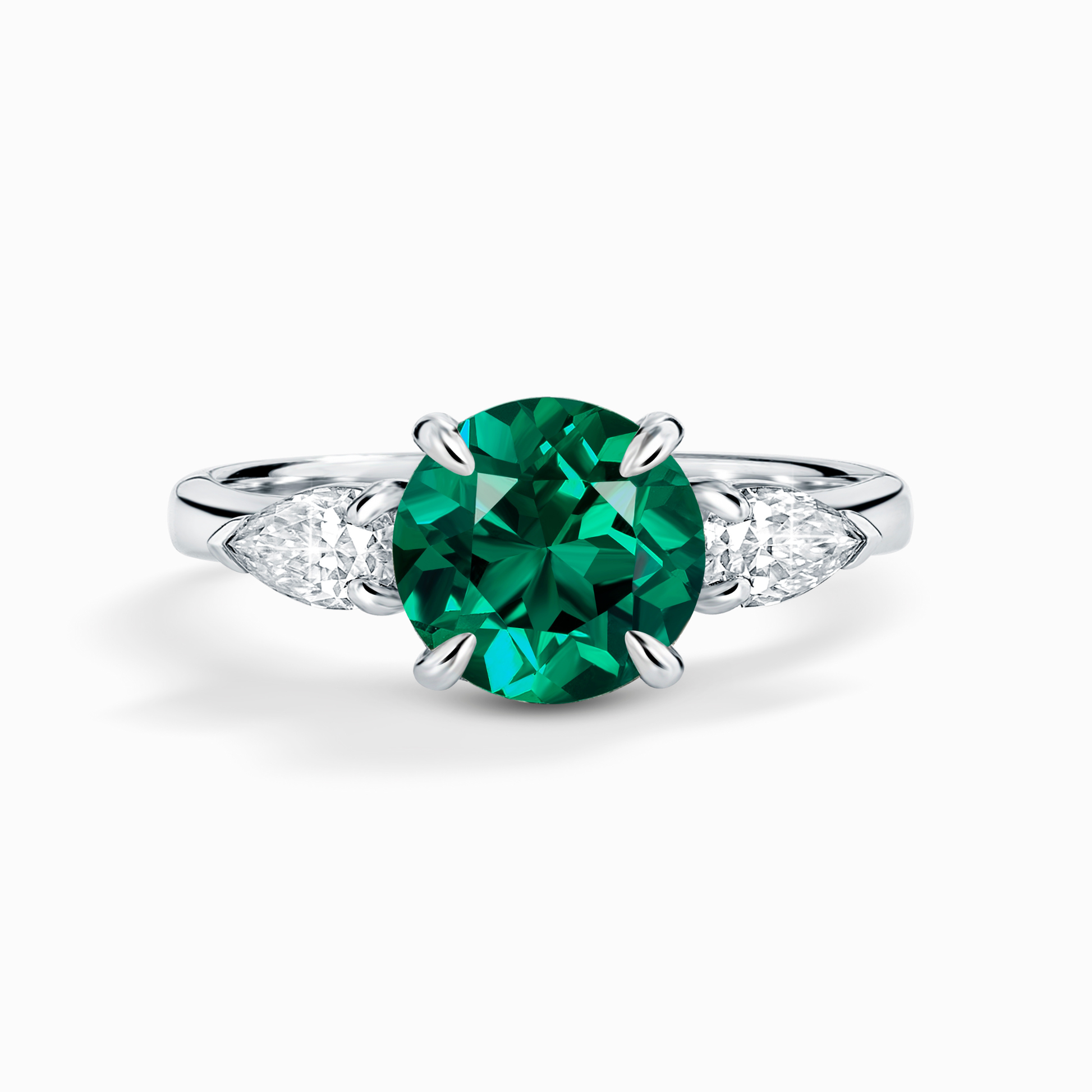 Emerald Round Cut Three Stone Engagement Ring in Sterling Silver - SJR London Timepiece