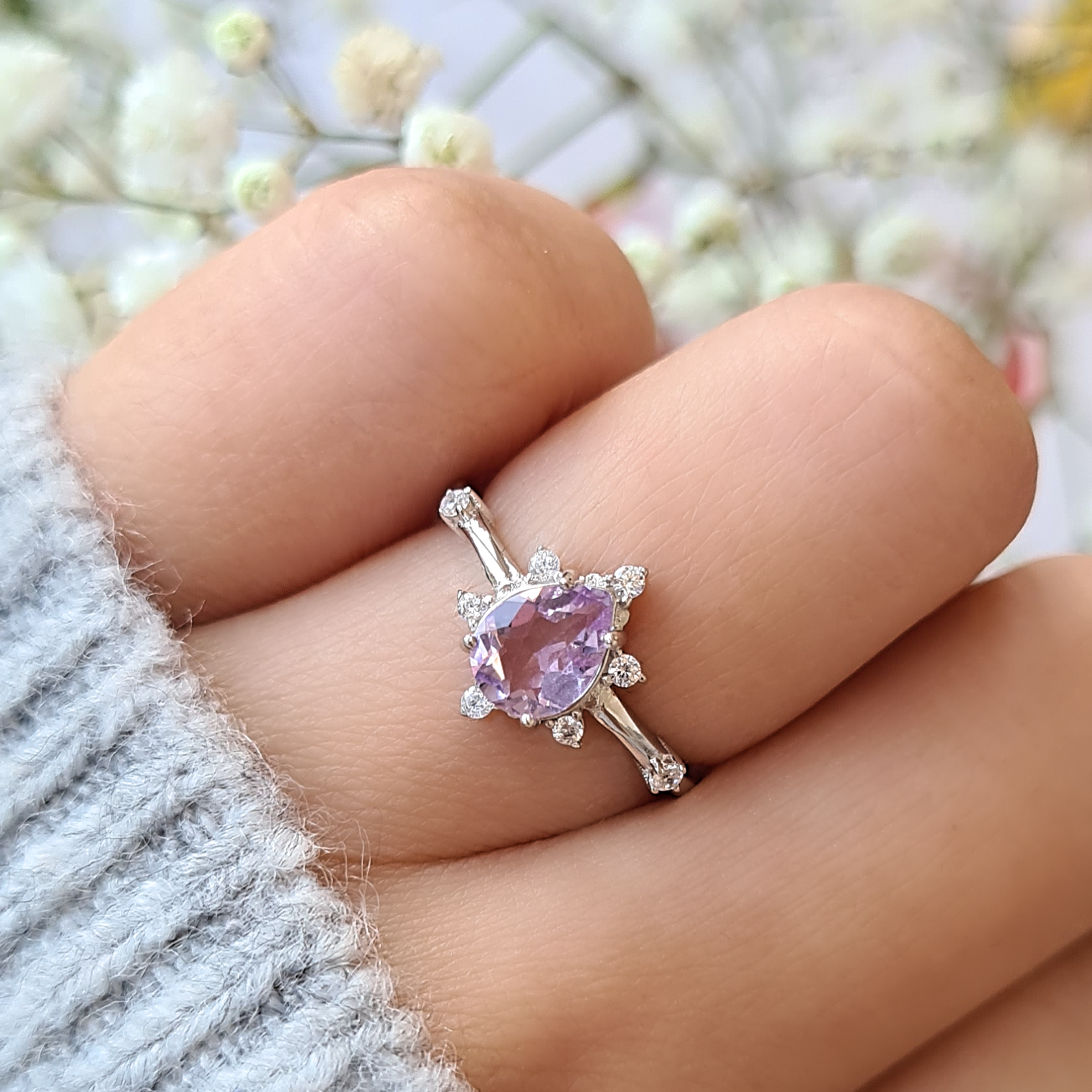 Estelle Lavender Amethyst Ring in Sterling Silver - SJR London Timepiece