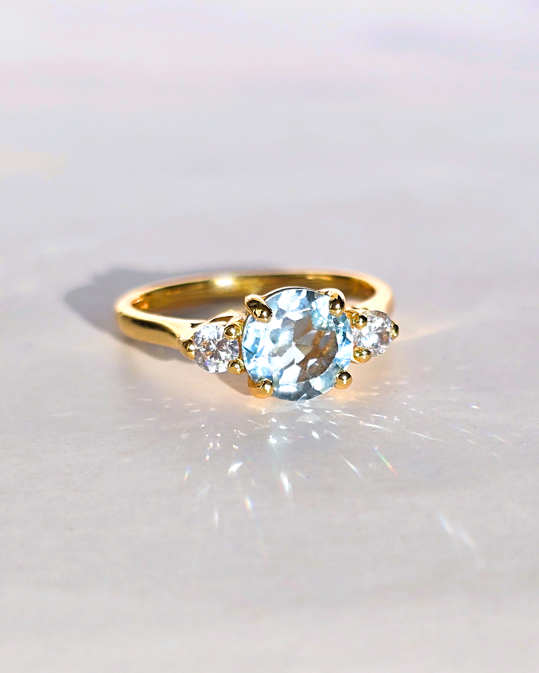 Blue Topaz Three Stone Ring in 18k Gold Vermeil - SJR London Timepiece