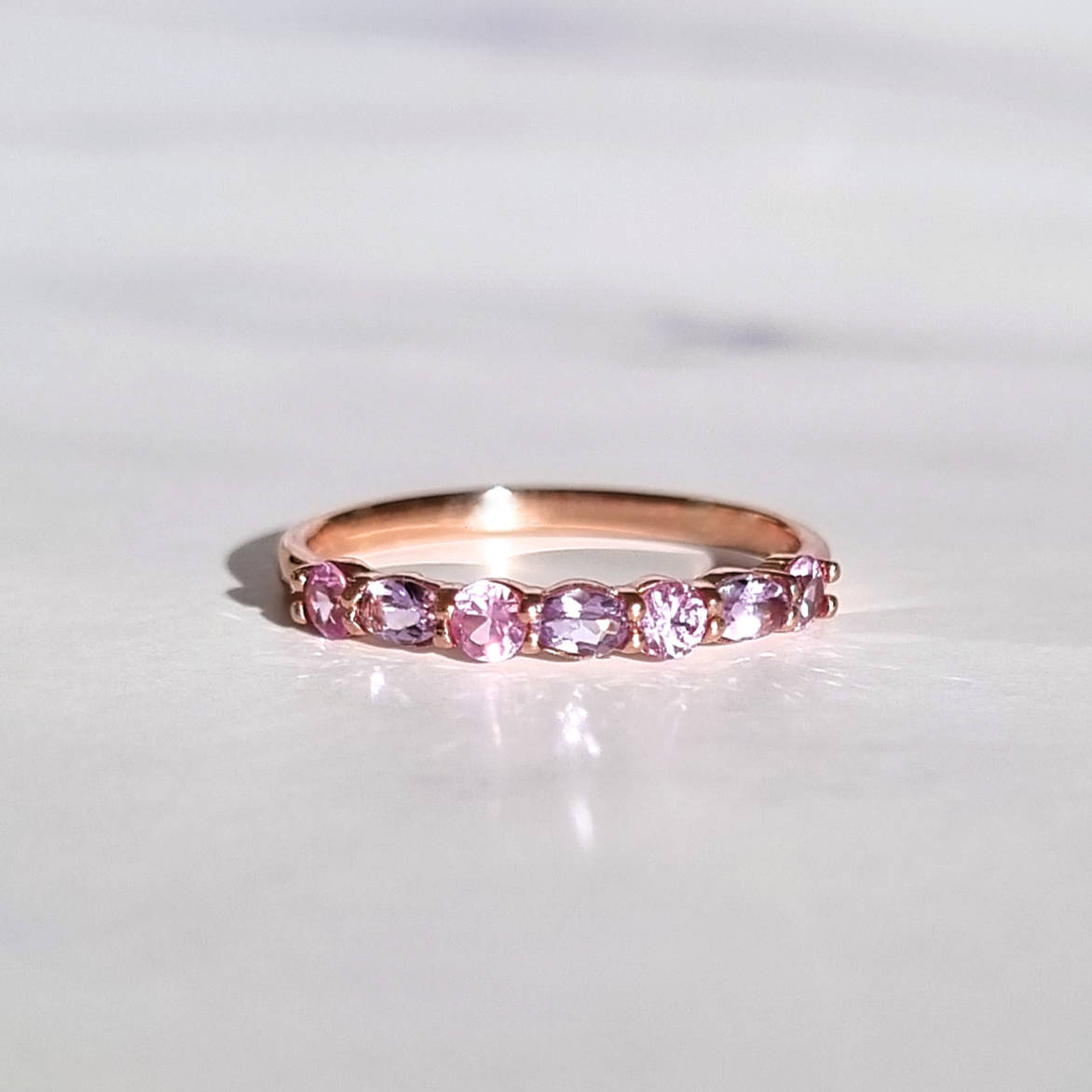 Pink Sapphire & Pink Amethyst Half Eternity Band in 18K Rose Gold Vermeil - SJR London Timepiece