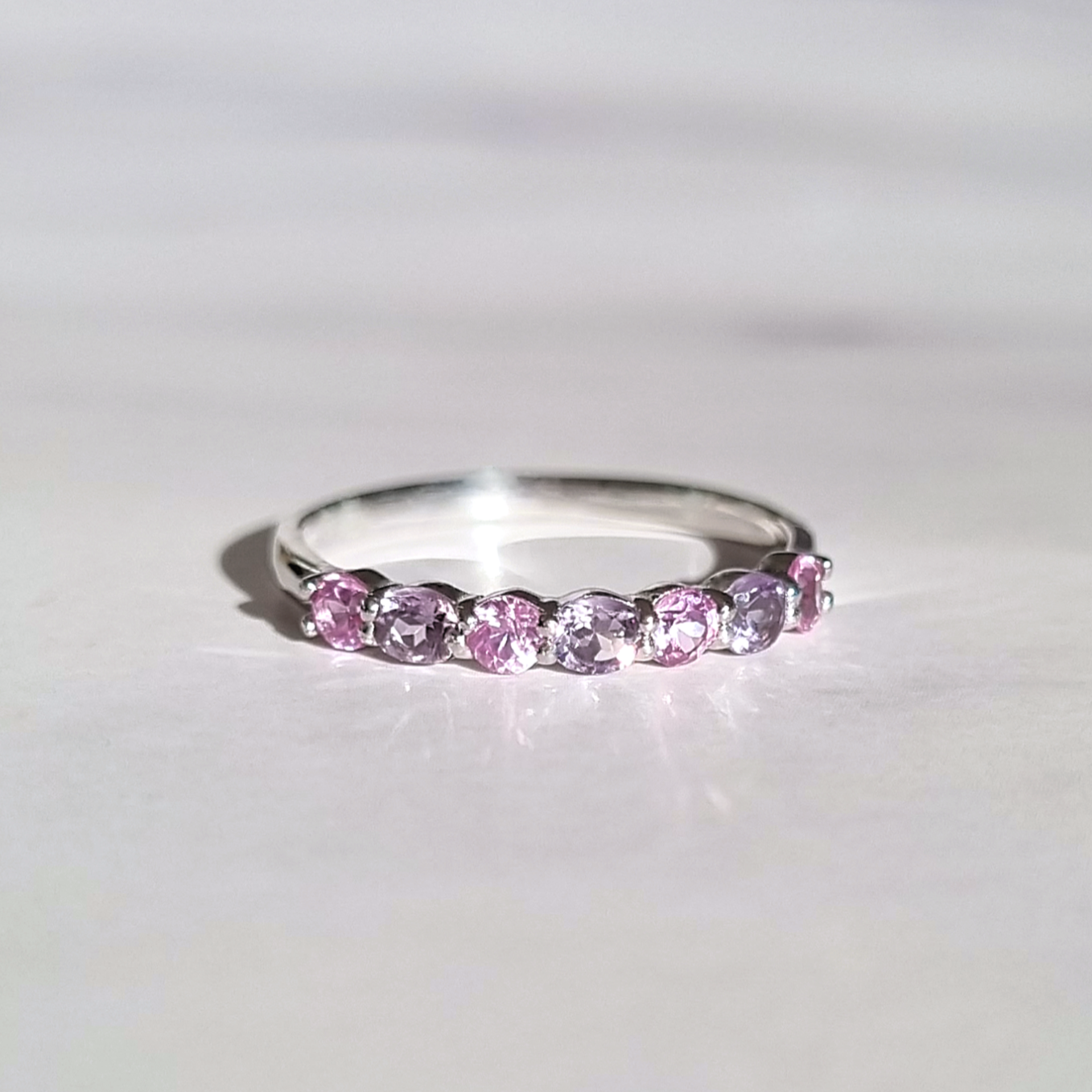 Pink Sapphire & Pink Amethyst Half Eternity Band in Sterling Silver - SJR London Timepiece