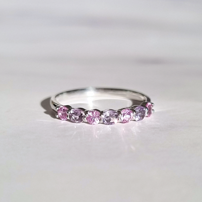 Pink Sapphire & Pink Amethyst Half Eternity Band in Sterling Silver - SJR London Timepiece