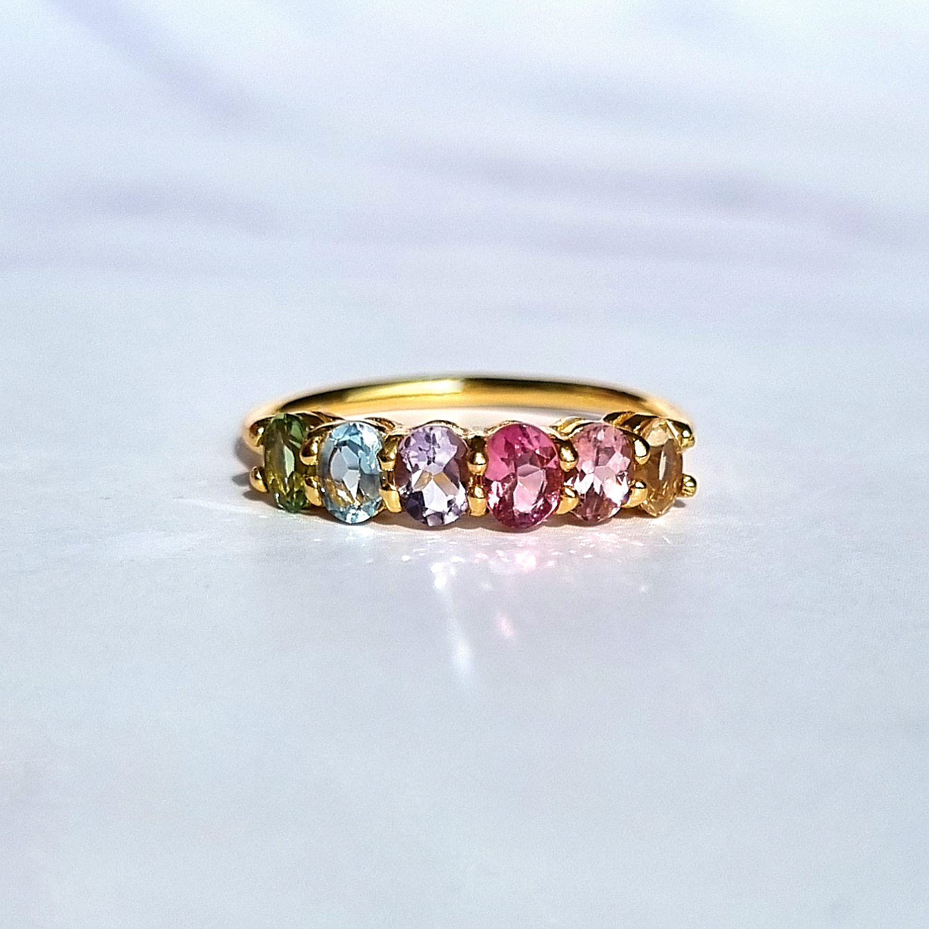 Rainbow Multicoloured Gemstone Half Eternity Ring in 18k Gold Vermeil - SJR London Timepiece