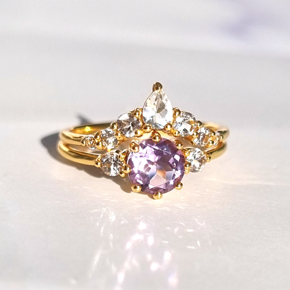 Selene Lavender Amethyst Ring Set in 18k Gold Vermeil - SJR London Timepiece