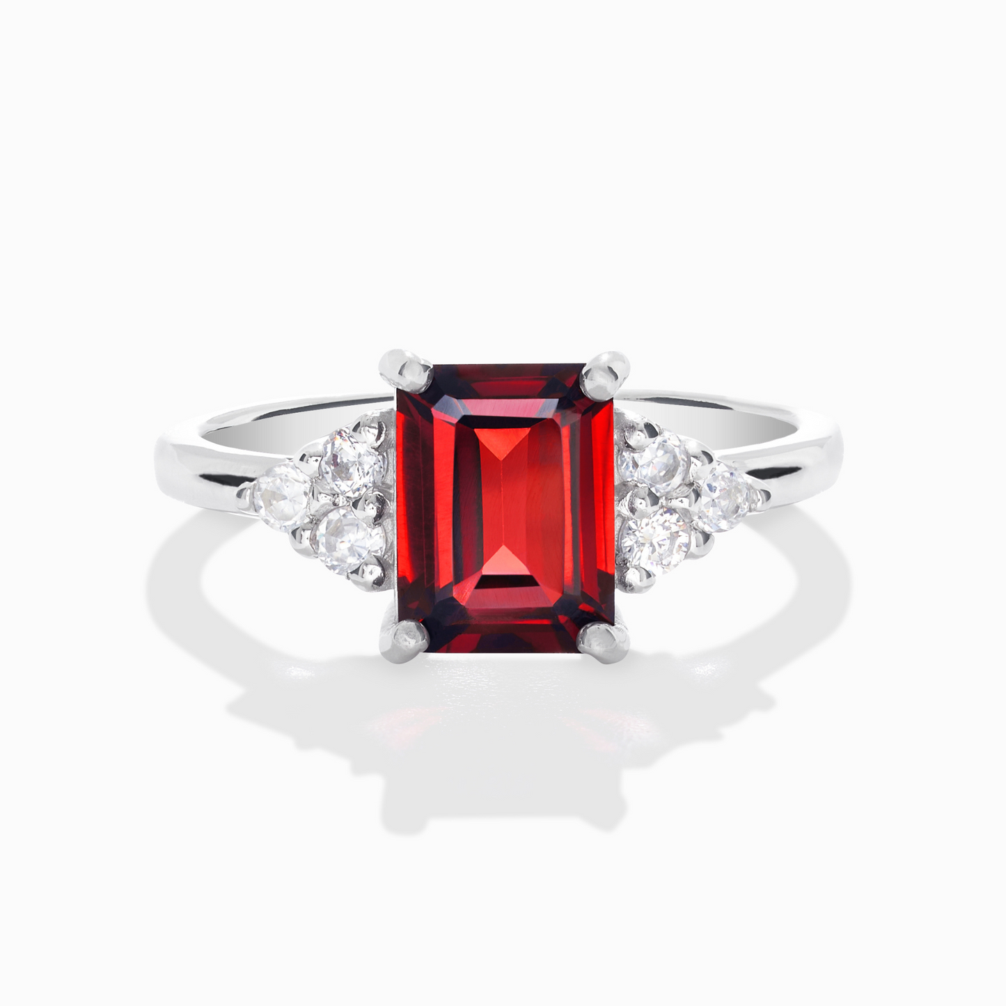 Garnet Emerald Cut Ring in Sterling Silver - SJR London Timepiece