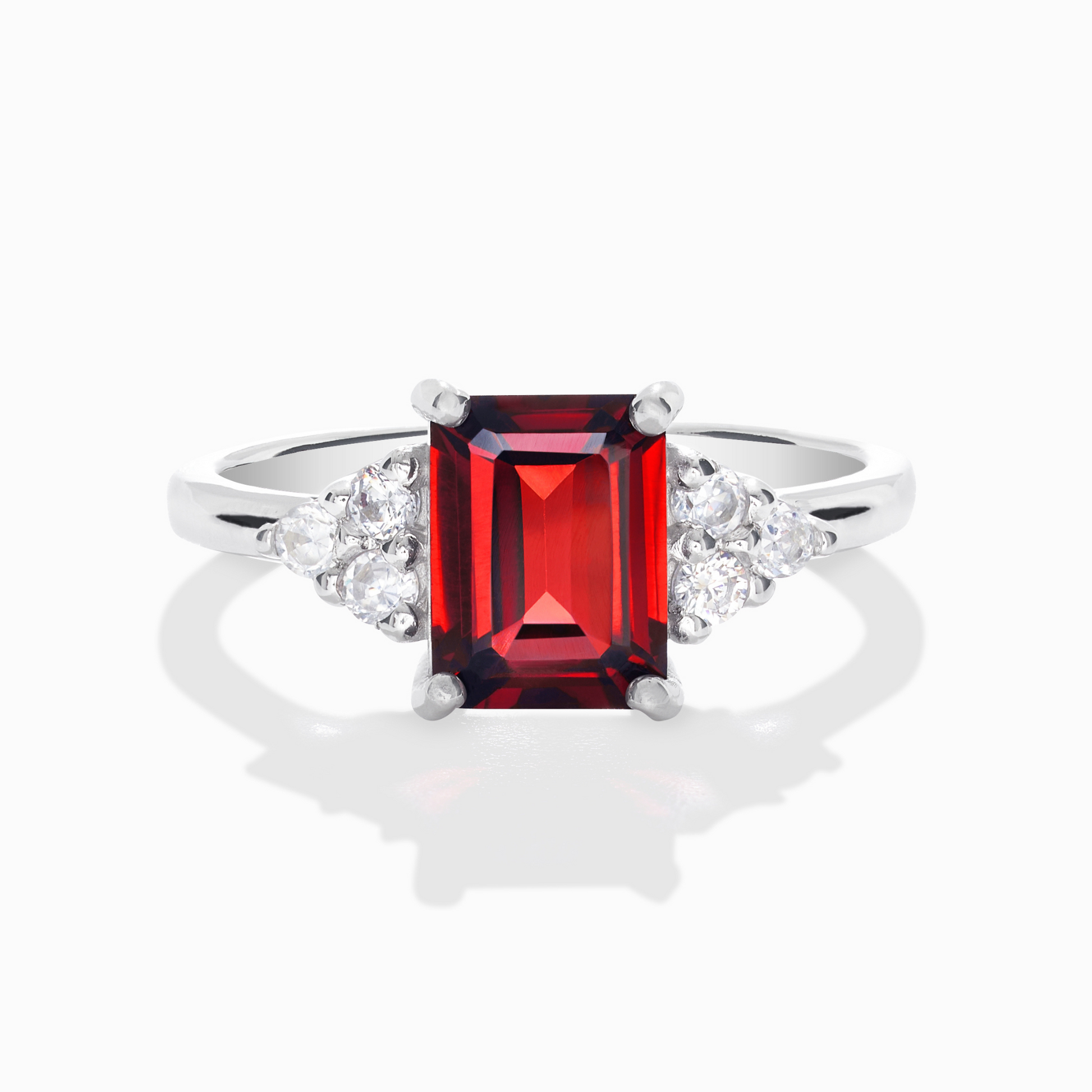 Garnet Emerald Cut Ring in Sterling Silver - SJR London Timepiece