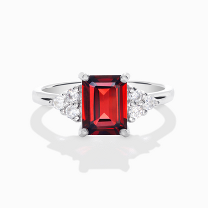 Garnet Emerald Cut Ring in Sterling Silver - SJR London Timepiece
