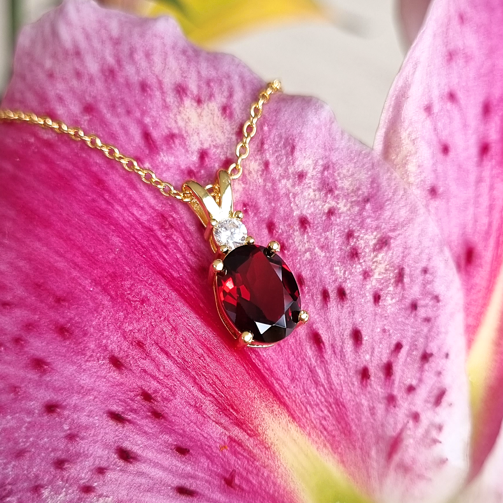 Garnet Pendant Necklace in 18k Gold Vermeil - SJR London Timepiece