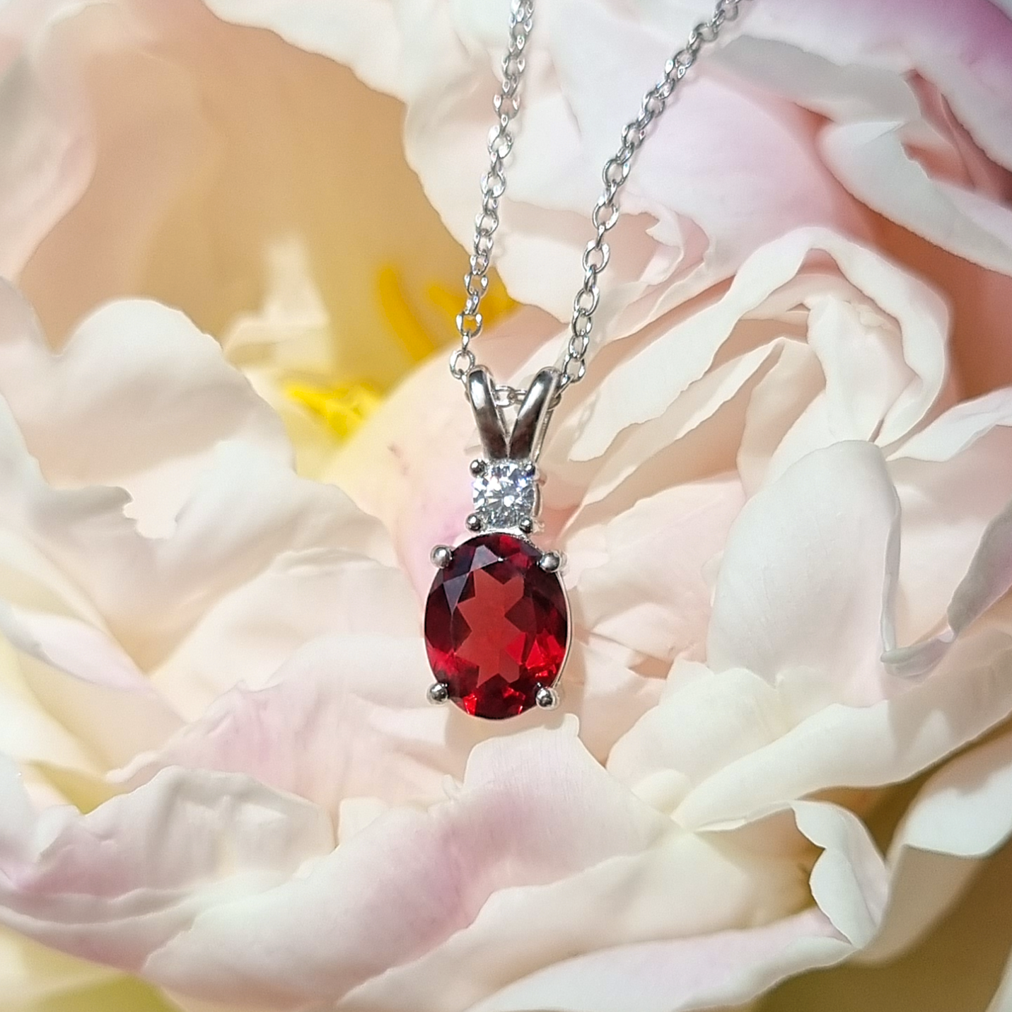 Garnet Pendant Necklace in Sterling Silver - SJR London Timepiece