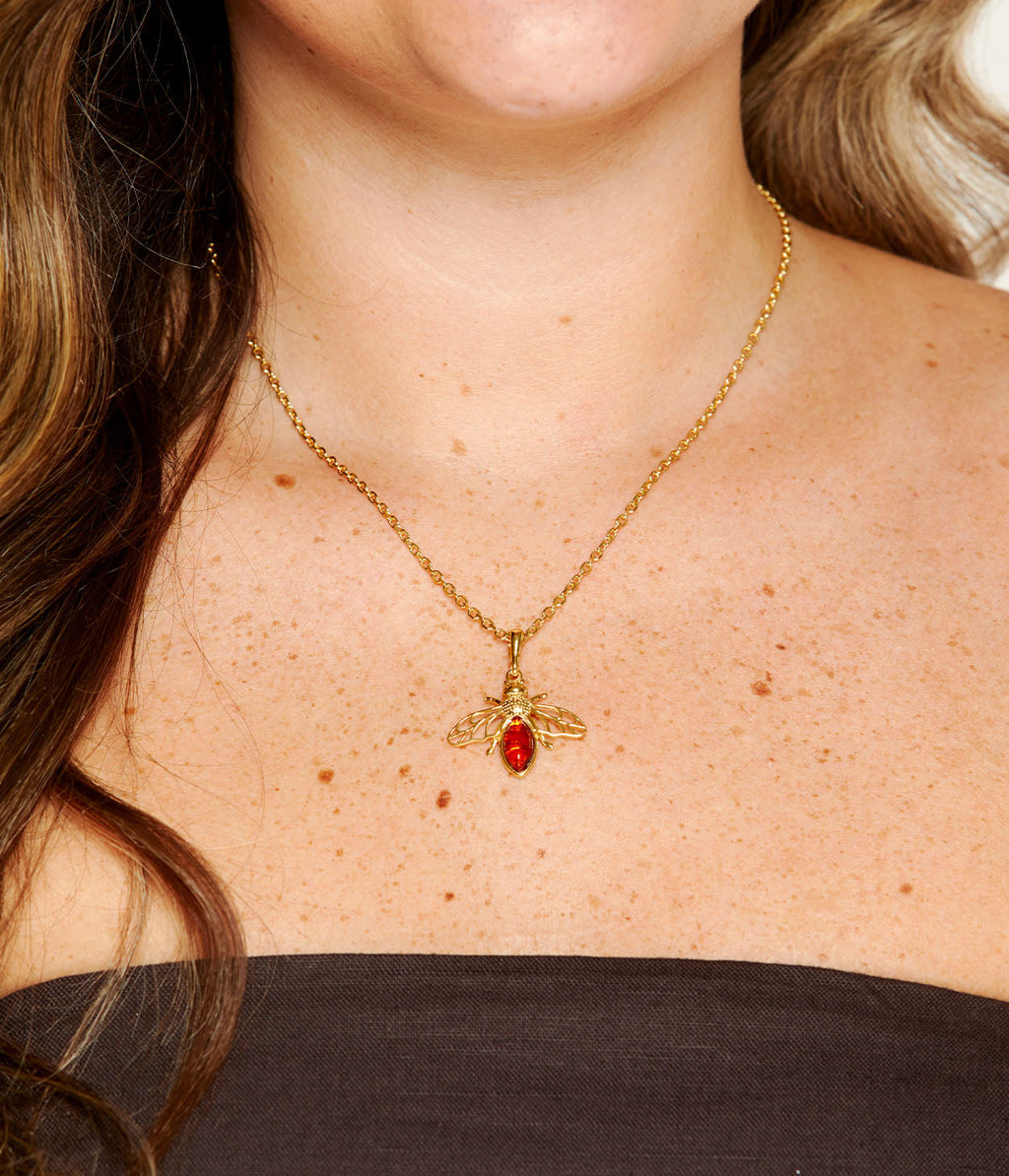 Collier Abeille en Or et Ambre