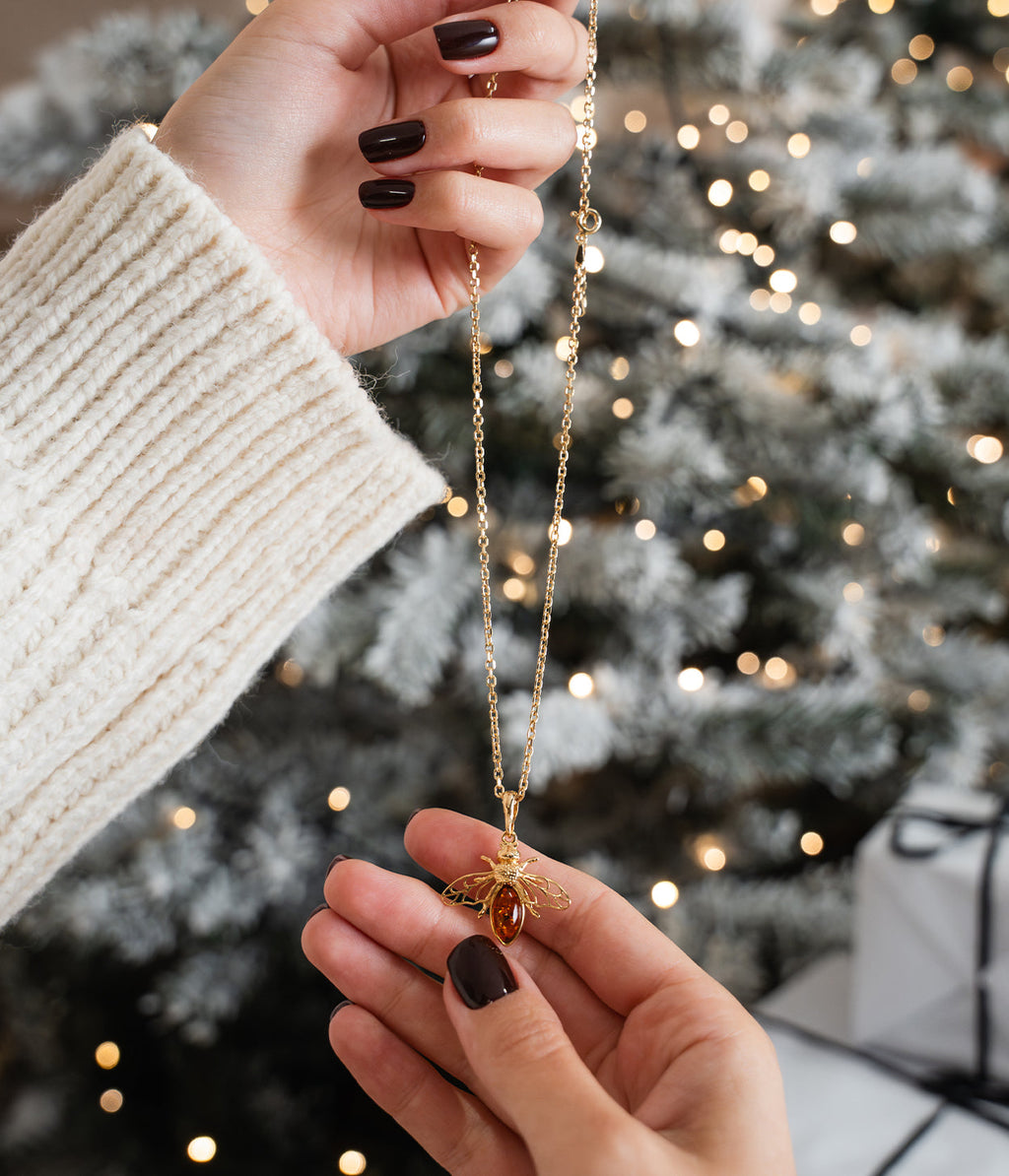 Collier Abeille en Or et Ambre