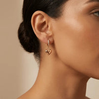 Solid Gold Earrings – Golden Heart Drop Hoop – 14ct Gold
