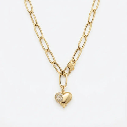 Solid Gold Necklace – Golden Heart Link Chain – 14ct Gold