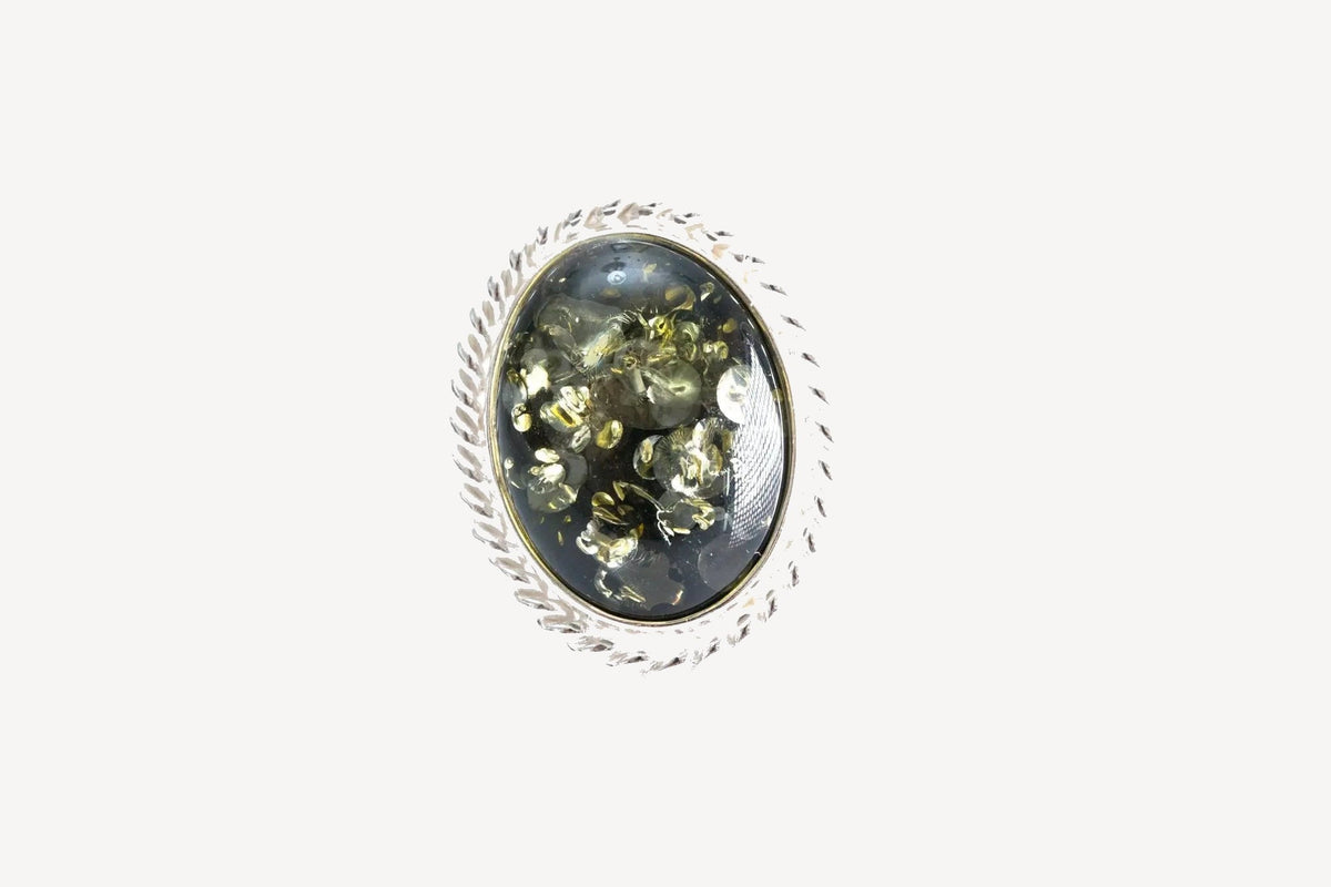 Bague spectaculaire Quintessence en ambre vert