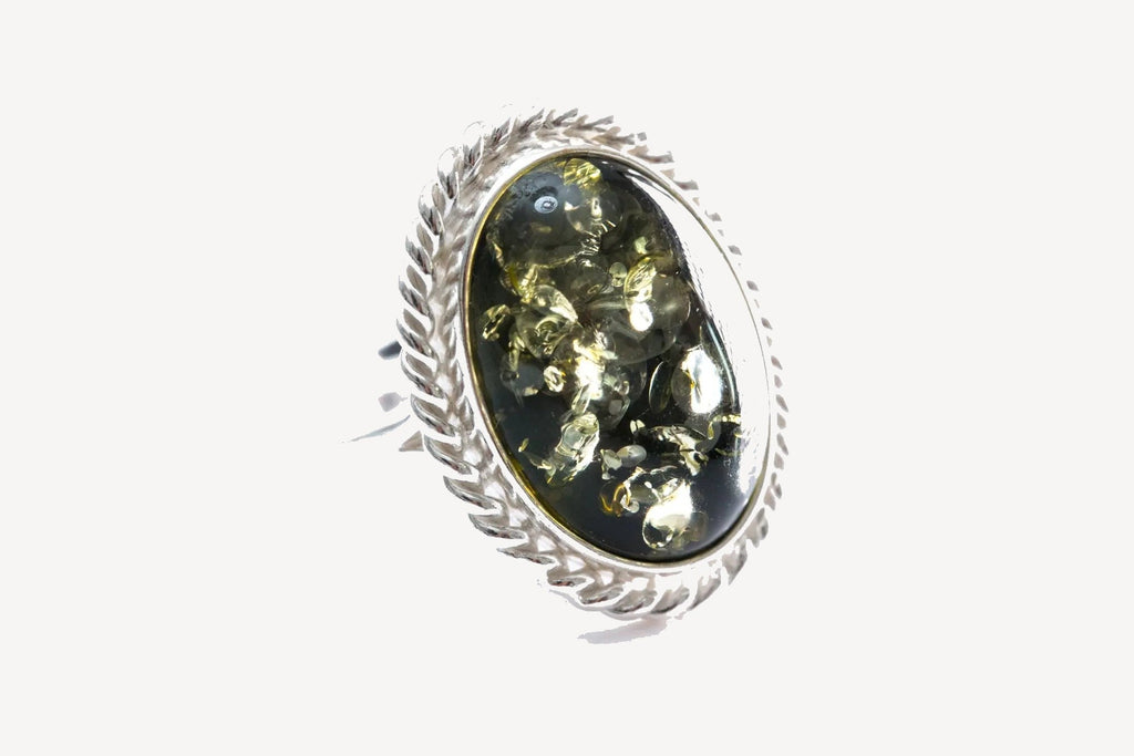 Bague spectaculaire Quintessence en ambre vert