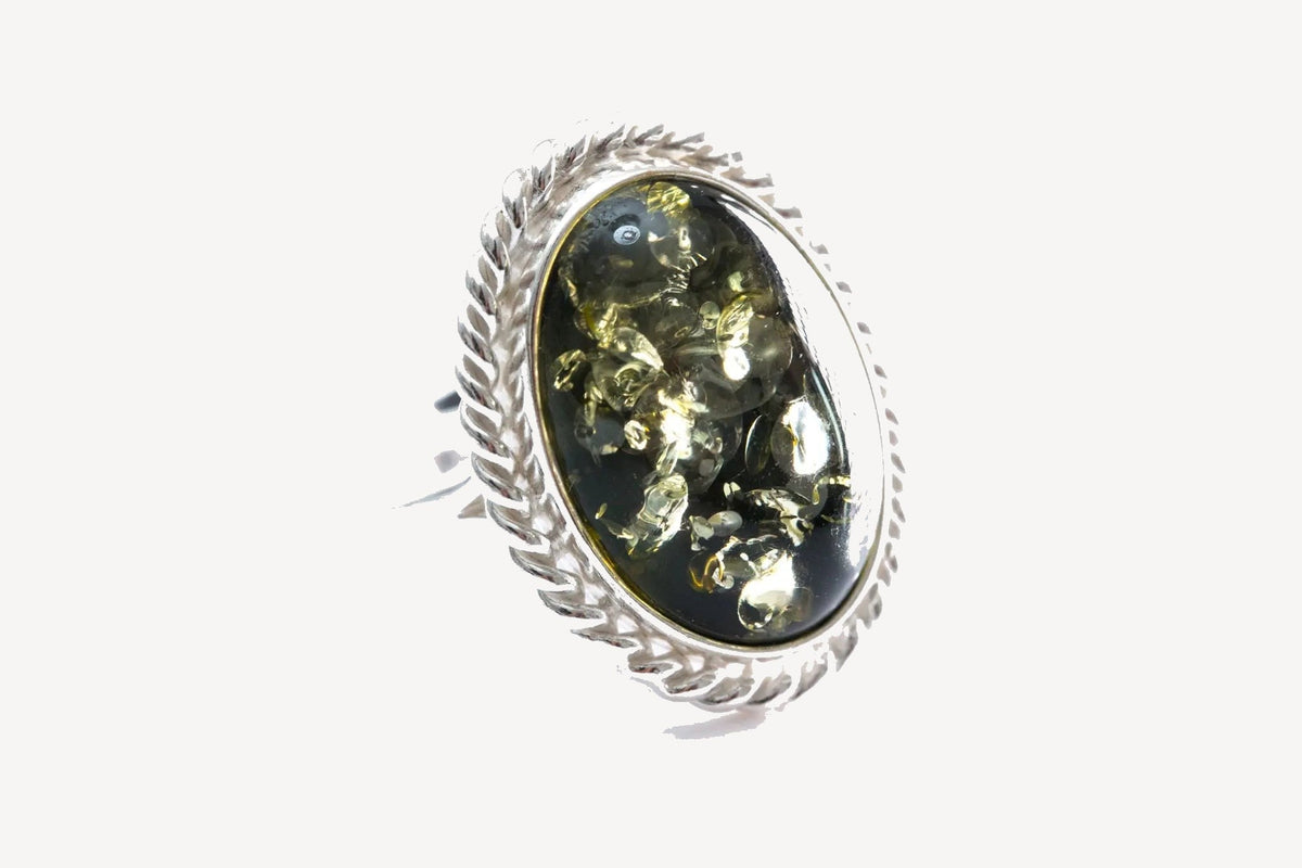 Bague spectaculaire Quintessence en ambre vert