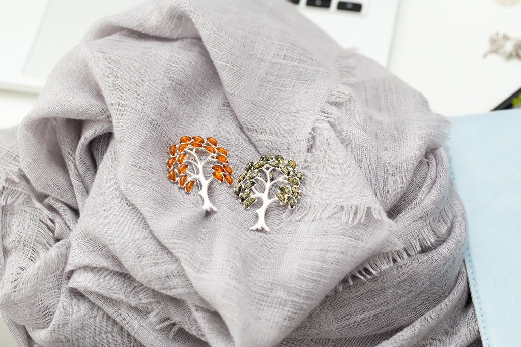 Broche Arbre de Vie en Ambre Vert