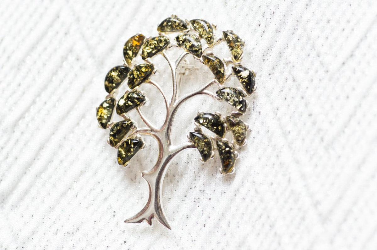 Broche Arbre de Vie en Ambre Vert