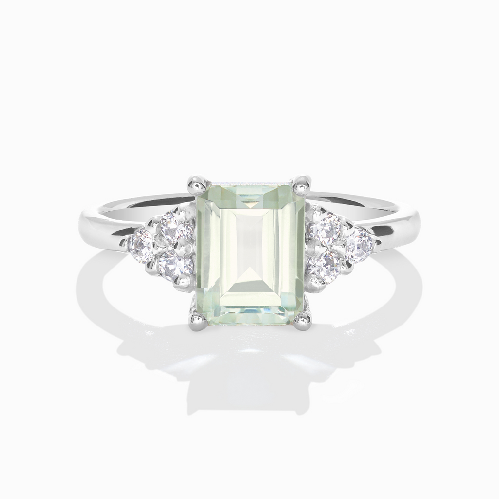 Bague en améthyste verte taille émeraude en argent sterling