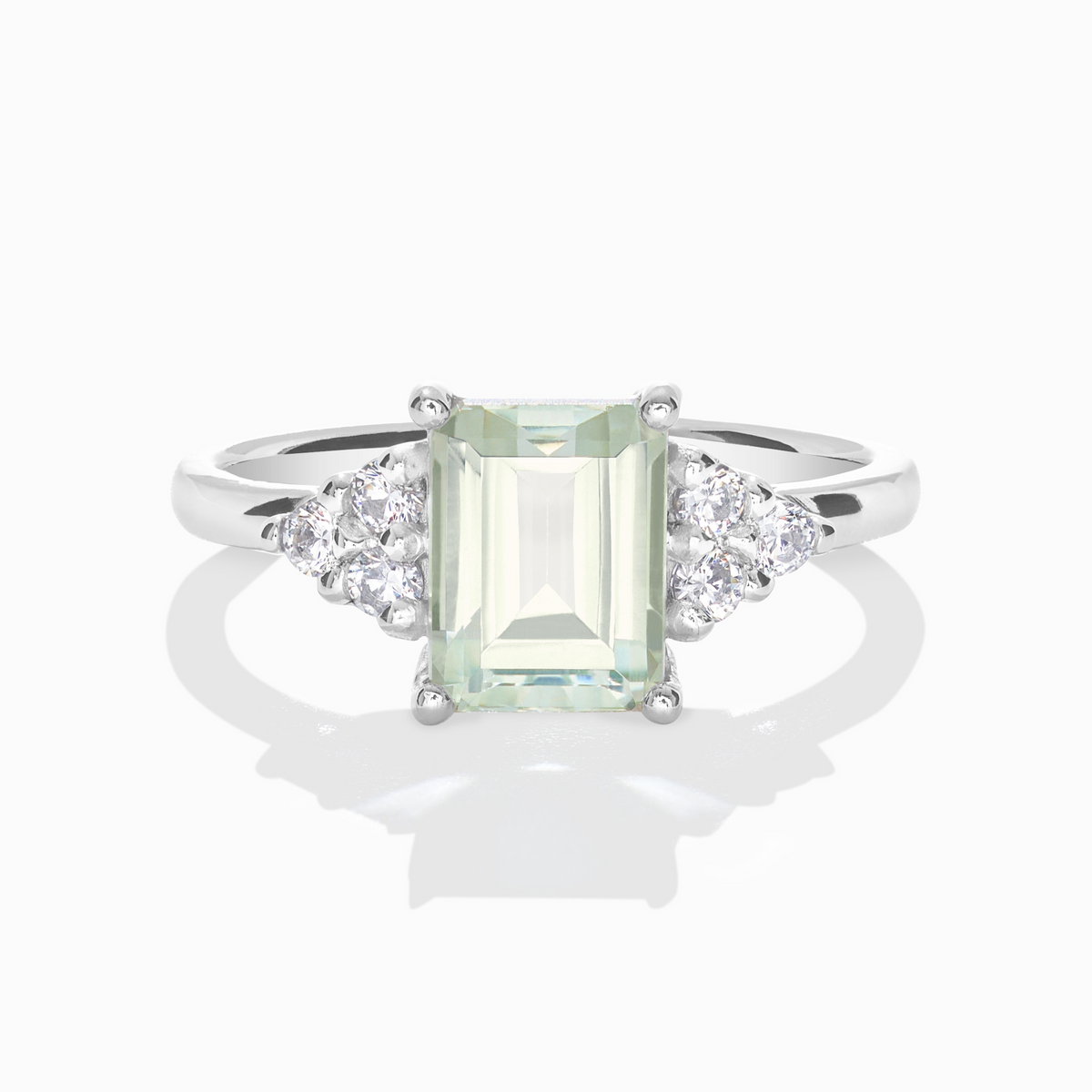 Bague en améthyste verte taille émeraude en argent sterling