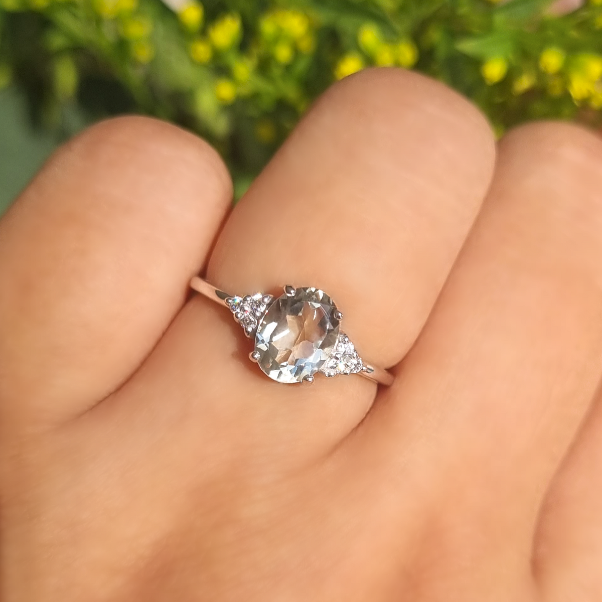 Bague en améthyste verte en argent sterling