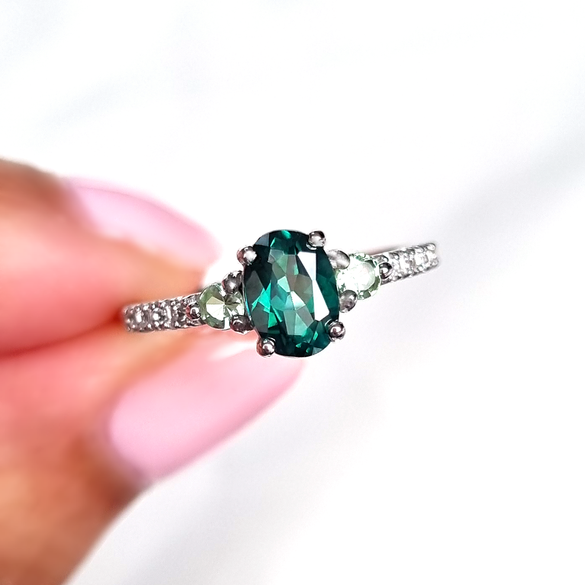 Bague en topaze verte et tourmaline verte en argent sterling