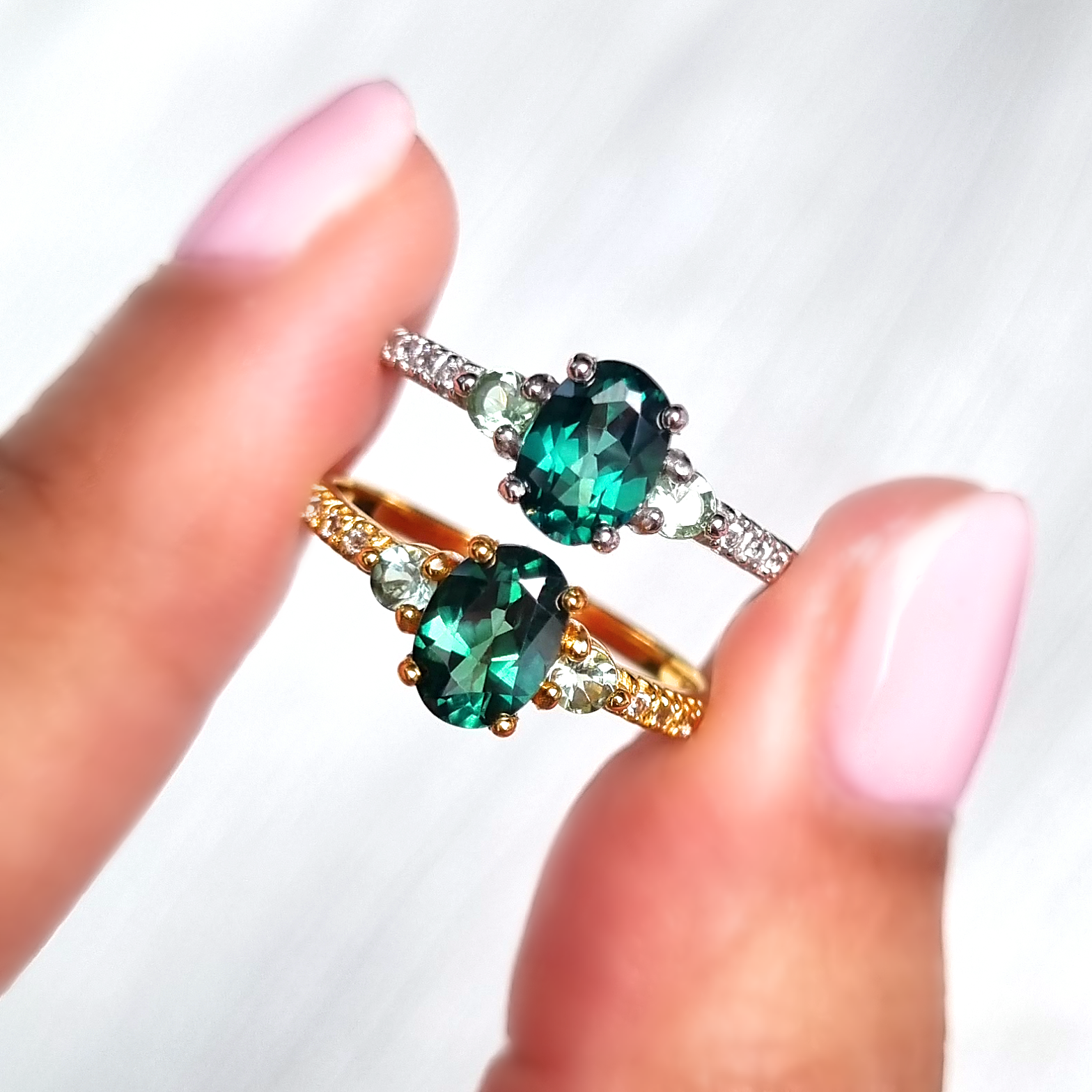 Green Topaz and Green Tourmaline Ring in Sterling Silver - SJR London Timepiece