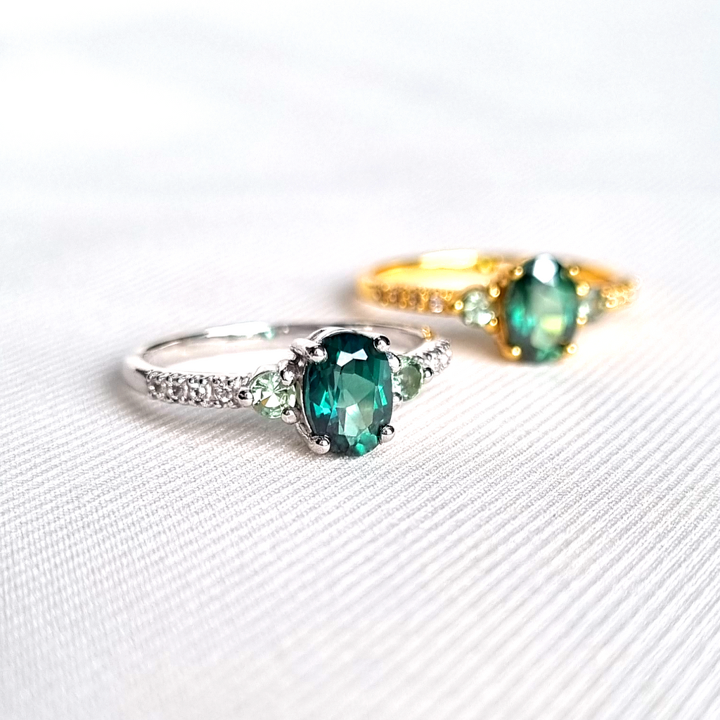 Bague en topaze verte et tourmaline verte en argent sterling