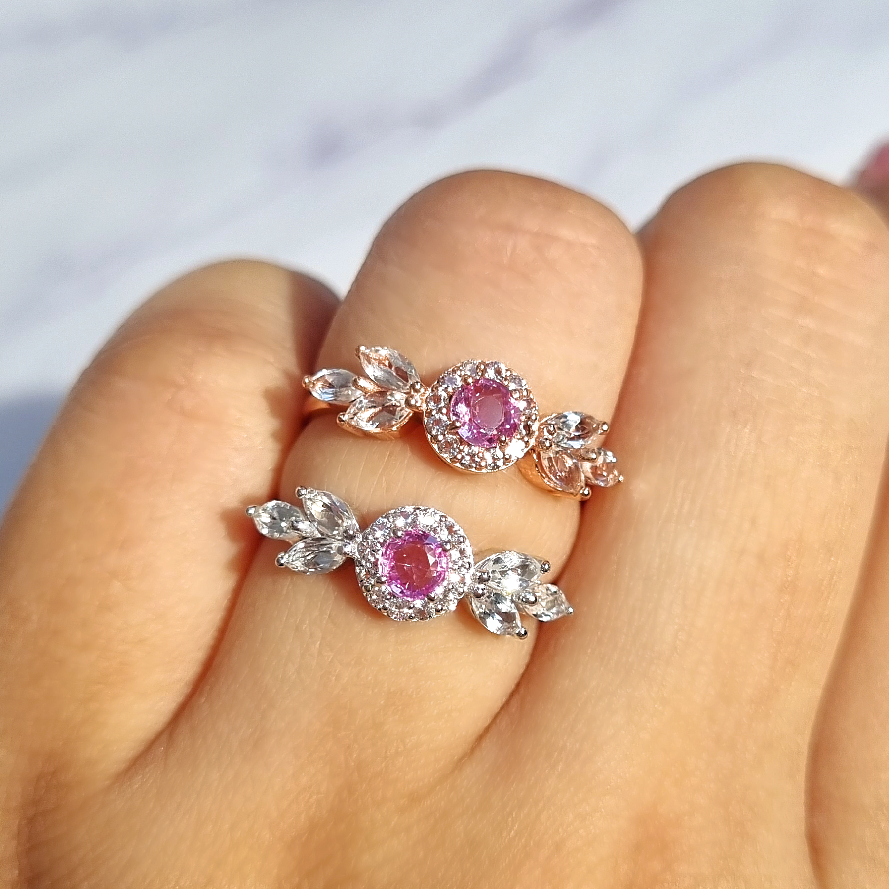 Aurelia Pink Sapphire Ring in Sterling Silver - SJR London Timepiece