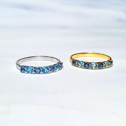 Blue Sapphire & Blue Topaz Half Eternity Band in 18K Gold Vermeil - SJR London Timepiece